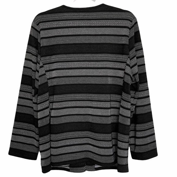 Chico’s 2 Knit Jacket Snap Buttons Black Dark Academia Chic Sophisticated Size L - Picture 8 of 15